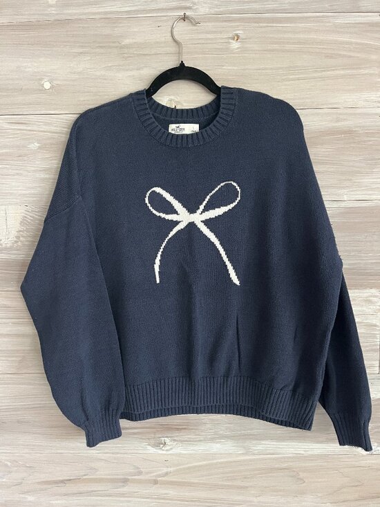 Hollister Sweaters - Hollister pull over crew neck Bow Sweater Cotton Womens L Navy